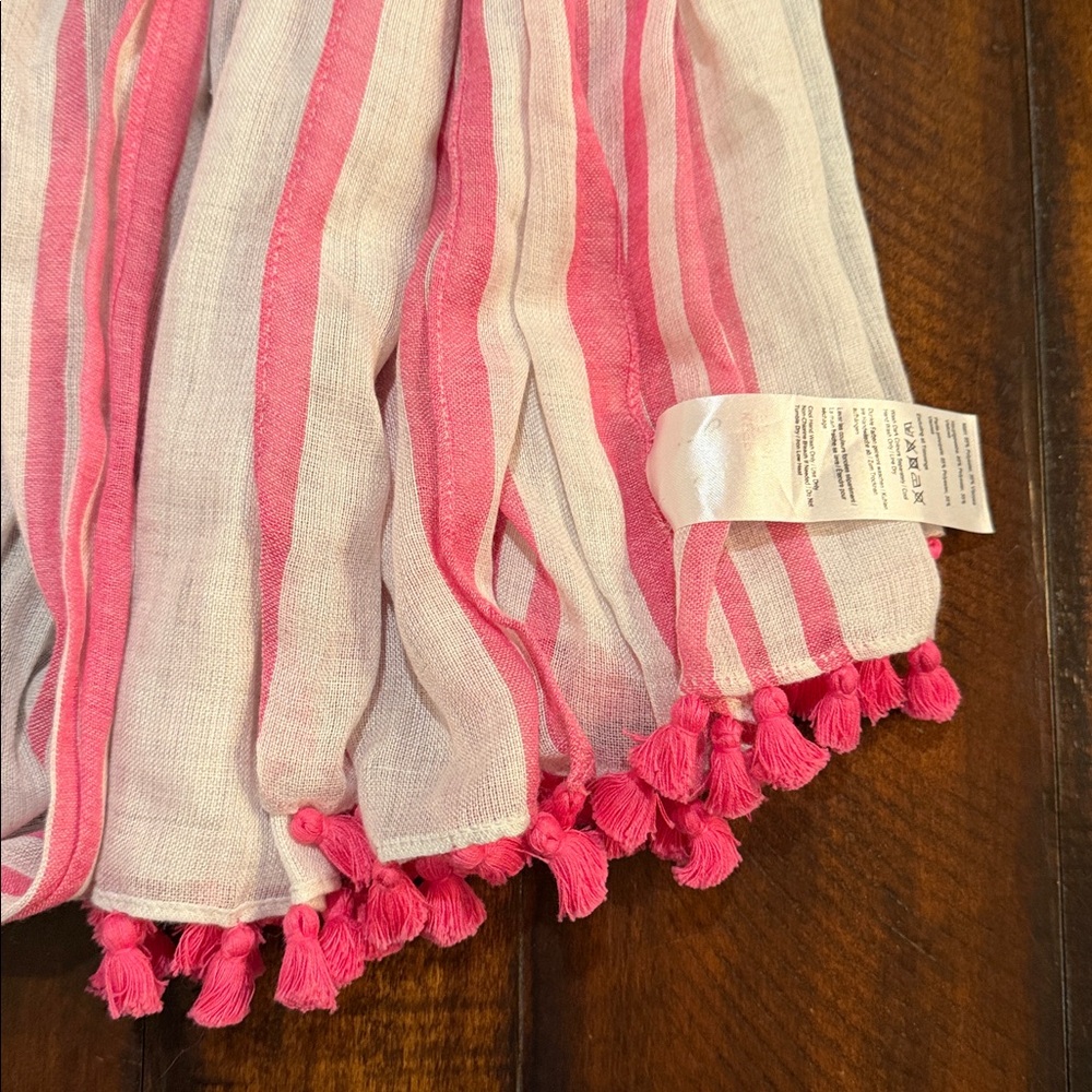 Joules Pink and White Striped Lightweight Scarf with Tassels - Picture 4 of 4
